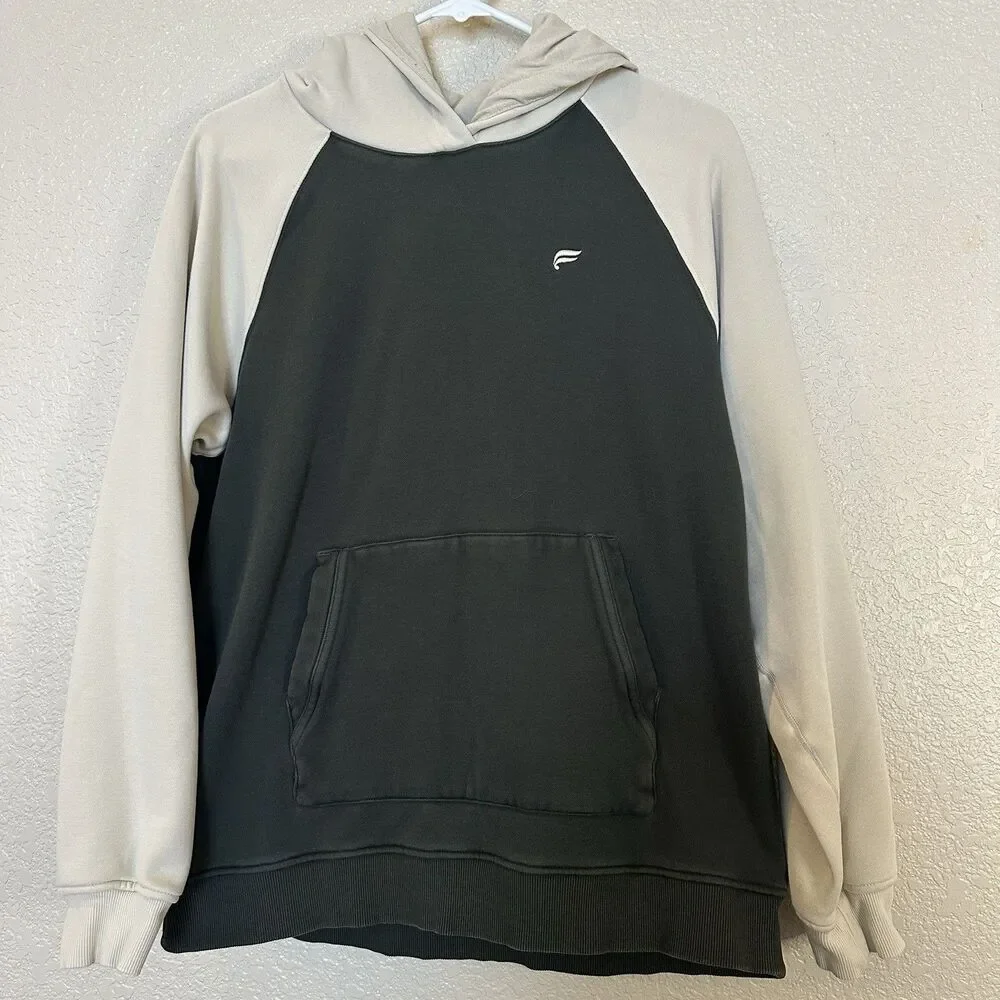 Fabletics Go To Hoodie Men’s Large Green‎ And Tan Sweatshirt Activewear Casual